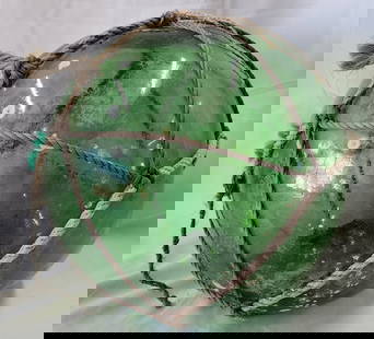 Vintage Large Japanese Green Glass Fishing Float: Vintage Large Japanese Green Glass Fishing Float. Approx. 10" diameter. Photos Are Considered Part Of The Description And Condition.