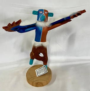 Handmade Navajo Water Bird Kachina Doll: Handmade Navajo Water Bird Kachina Doll. Signed by the artist and includes tribal number. Has been repaired on beak - can not tell. Approx. 12"H. Photos Are Considered Part Of The Description And
