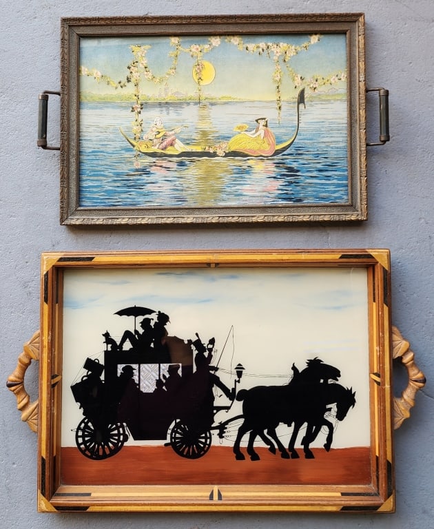 2 Vintage Glass Top Serving Tray (1 of 4)