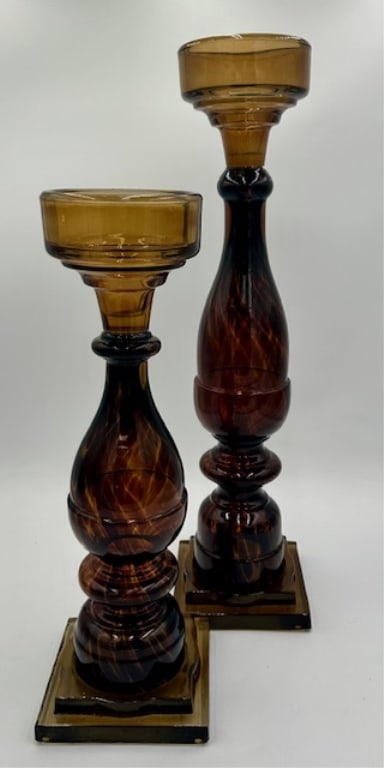 Pair of John Richard Amber Glass Candle Holders (1 of 9)