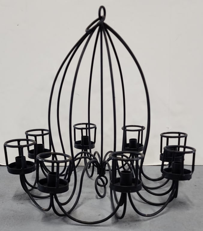 Vintage Wrought Iron Chandelier Candle Holder: Vintage Wrought Iron Chandelier Candle Holder. 8 Arms. Approx. 18.5H. In good condition. Photos are considered part of the description and condition.