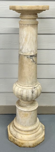 7 Piece Marble Column: 7 Piece Marble Column. Appears to have been outside. Approx. 44"H. Fluted column base has a crack - as seen pictures. 87 lbs. total weight. Photos Are Considered Part Of The Description And Condition