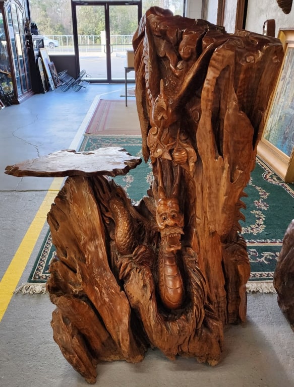 Beautiful Hand Carved Wood Sculpture w/ Side Table (1 of 7)