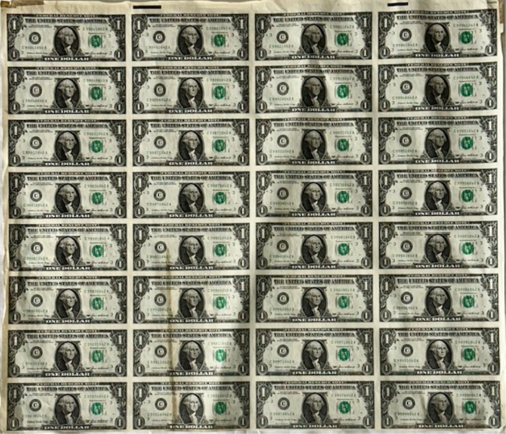 Full Sheet of 32 Uncut 1985 US Dollar Bills (1 of 8)
