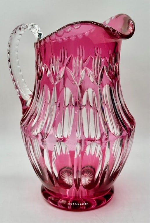 Vintage Cranberry Cut to Clear Pitcher (1 of 7)