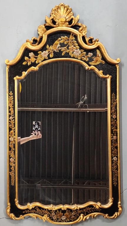 Vintage Black Lacquered & Gold Gilt Wall Mirror (1 of 6)