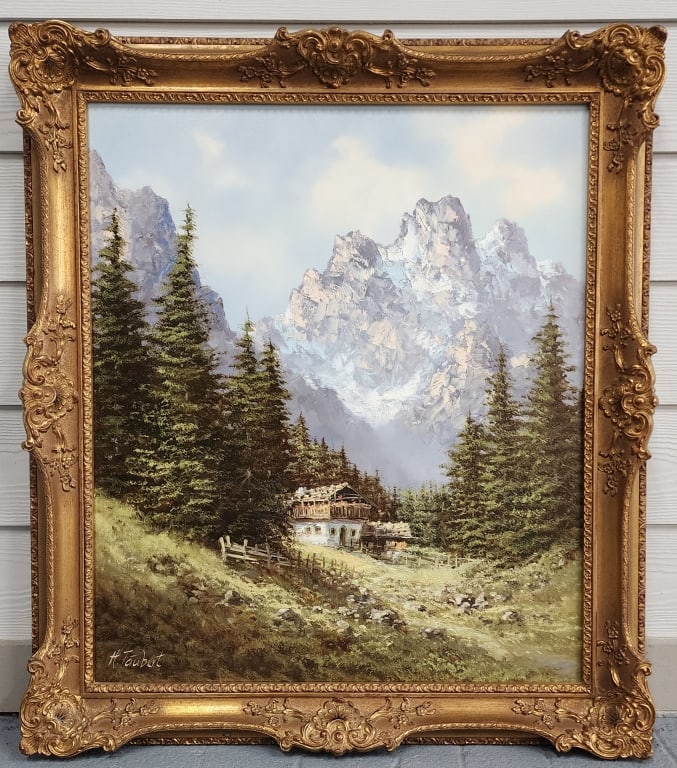 Signed H. Taubert Oil on Canvas Painting (1 of 7)