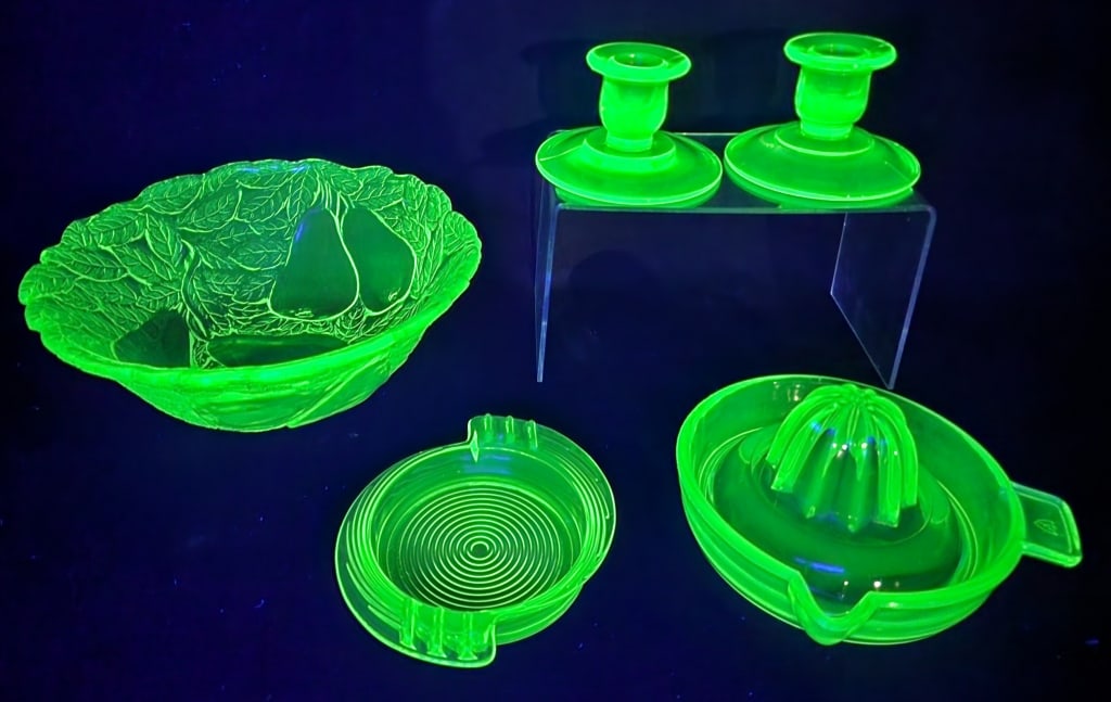 Collection of Vintage Uranium Green Glass (1 of 9)