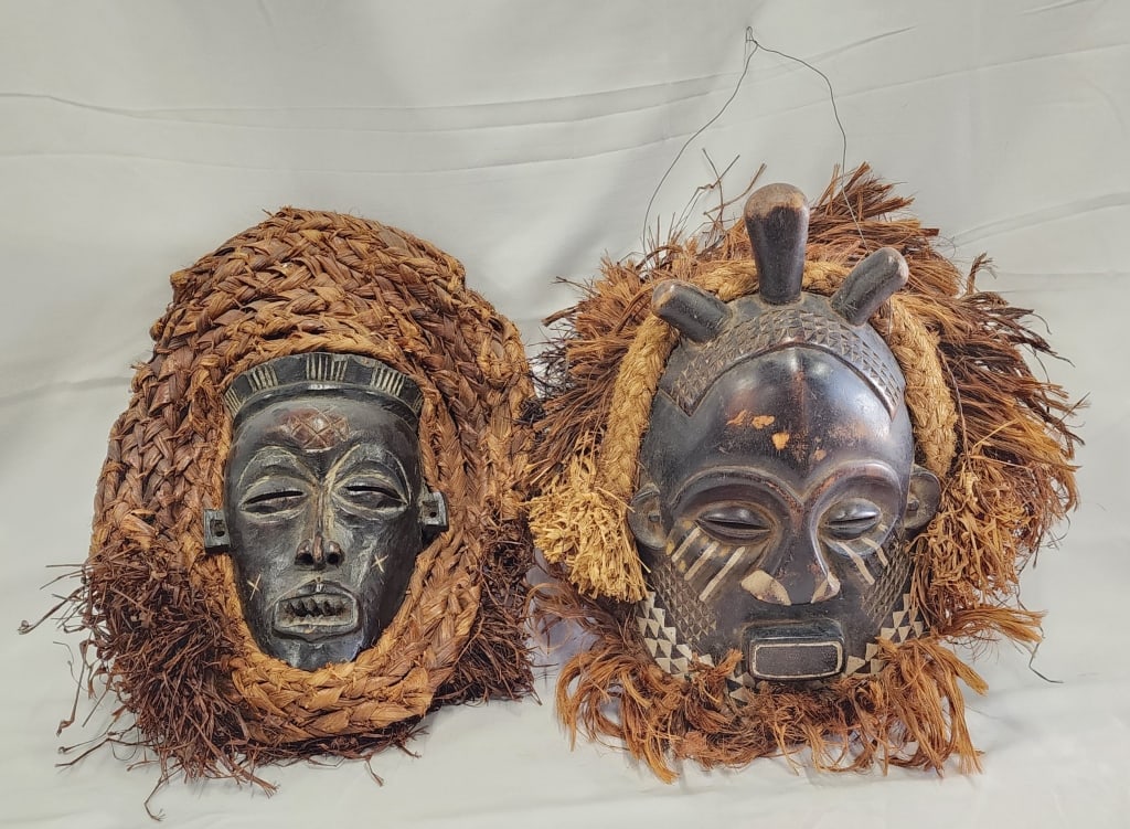 2 Carved African Tribal Masks (1 of 8)