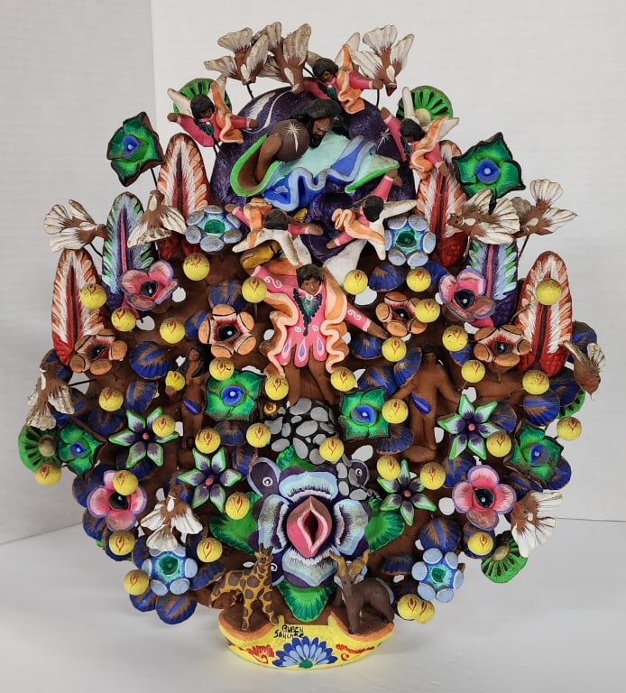 Signed Terra Cotta Mexican Tree of Life Candleabra (1 of 7)