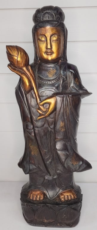 Carved Jade & Copper Gilded Guanyin Sculpture (1 of 7)