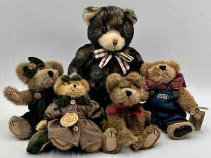 Collection of (5) Boyds & Mary Meyer Bears: Collection of (5) The Boyds Collection and Mary Meyer bears featuring: (1) Boyds "york mocha bear" with handwritten tag, (1) Boyds the quilt patch bears collection-"Dilbert", (1) Boyds "Bailey
