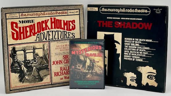 (3) Piece Mystery Theme Audio & Video Collection: (3) piece collection of mystery theme audio cassettes and DVDs featuring: "The Mysterious Traveler Out of the Past" (8) disc DVD set (16) episodes (no visible scratches on discs), (2) "The Murray