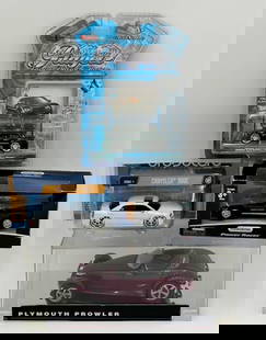 Collection of (4) Die Cast Cars: Collection of (4) diecast cars consisting of: (1) Plymouth Prowler in display case (promotional model), (2) Playerz luxury diecast collection 1:64 scale 2005 Chrysler 300C Hemi, Kid Connection