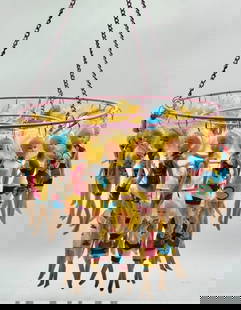 Unique Barbie Mobile: Unique 2 tier artist made Barbie mobile. Includes blonde, blue, and brunette hair dolls. Approximately 23" from hanging hook to bottom. Photos are considered part of the description and