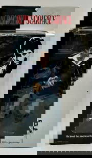 Al Pacino- Scarface The Enforcer Figure: Al Pacino Scarface The Enforcer action figure by Mezco. Action figure approximate height 10". New in box. Box is still taped shut but has minor imperfections. Photos are considered part of the