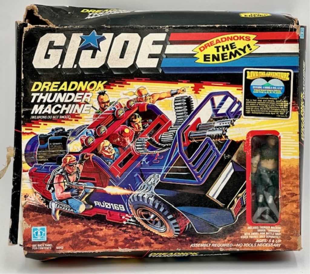 G.I. Joe Dreadnok Thunder Machine: G.I. Joe Dreadnok Thunder Machine in original box. Box is heavily aged, worn, and torn. Contents appear to be in original packaging and never opened. Photos Are Considered Part Of The Condition And De