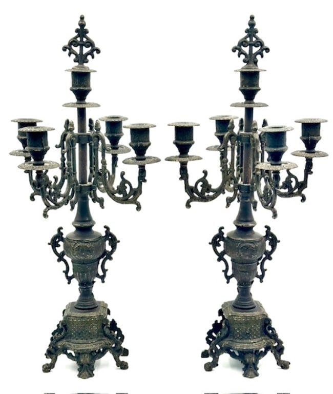 Pair of Antique Brass Candelabras (1 of 8)