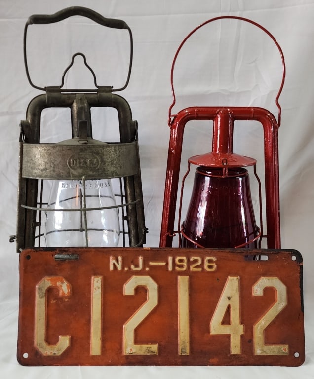 Pair of Vintage Dietz Railroad Lanterns & Auto Tag (1 of 11)