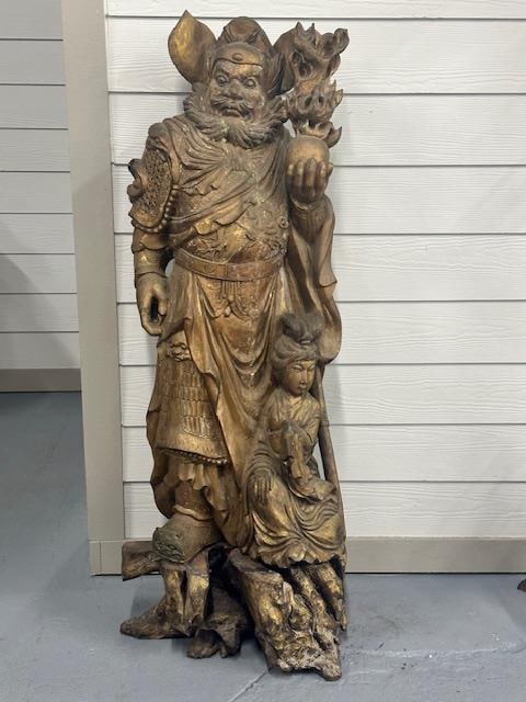 Heavy Wooden Carved Chinese Warrior Sculpture (1 of 11)