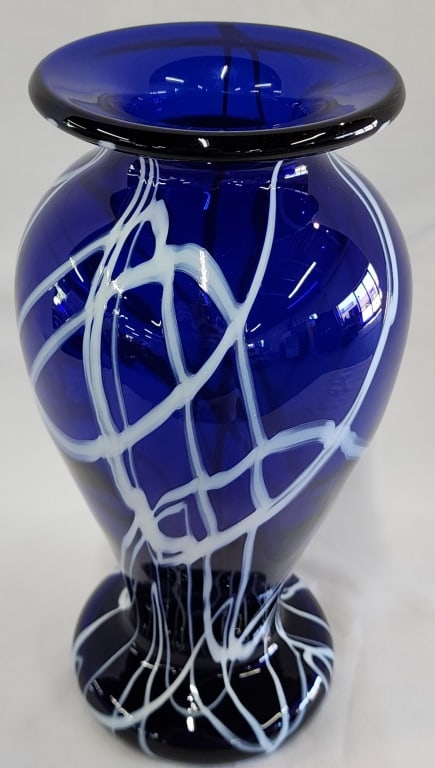 Murano Style Cobalt Blue & White Art Glass Vase (1 of 7)