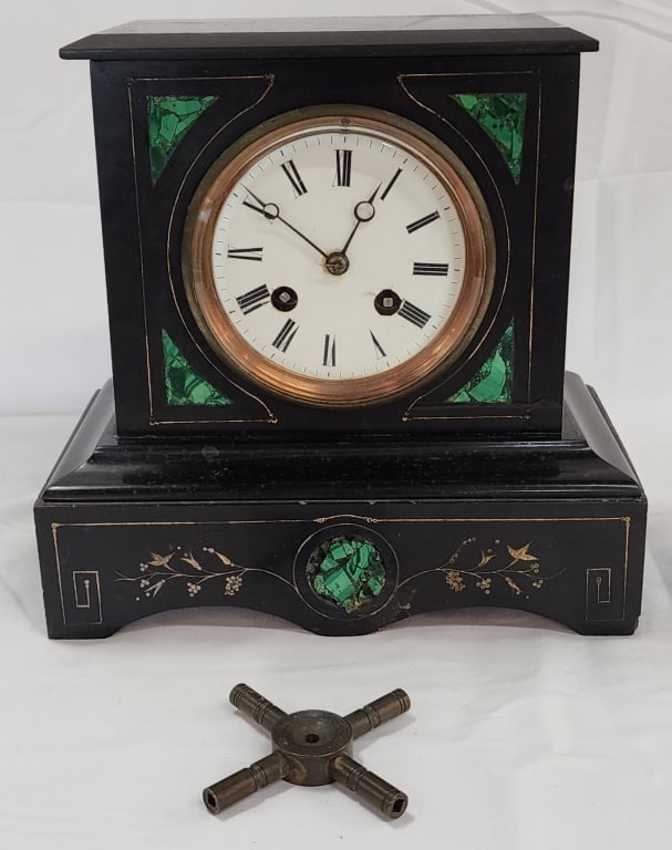 Vintage Black Marble & Malachite Mantel Clock (1 of 10)