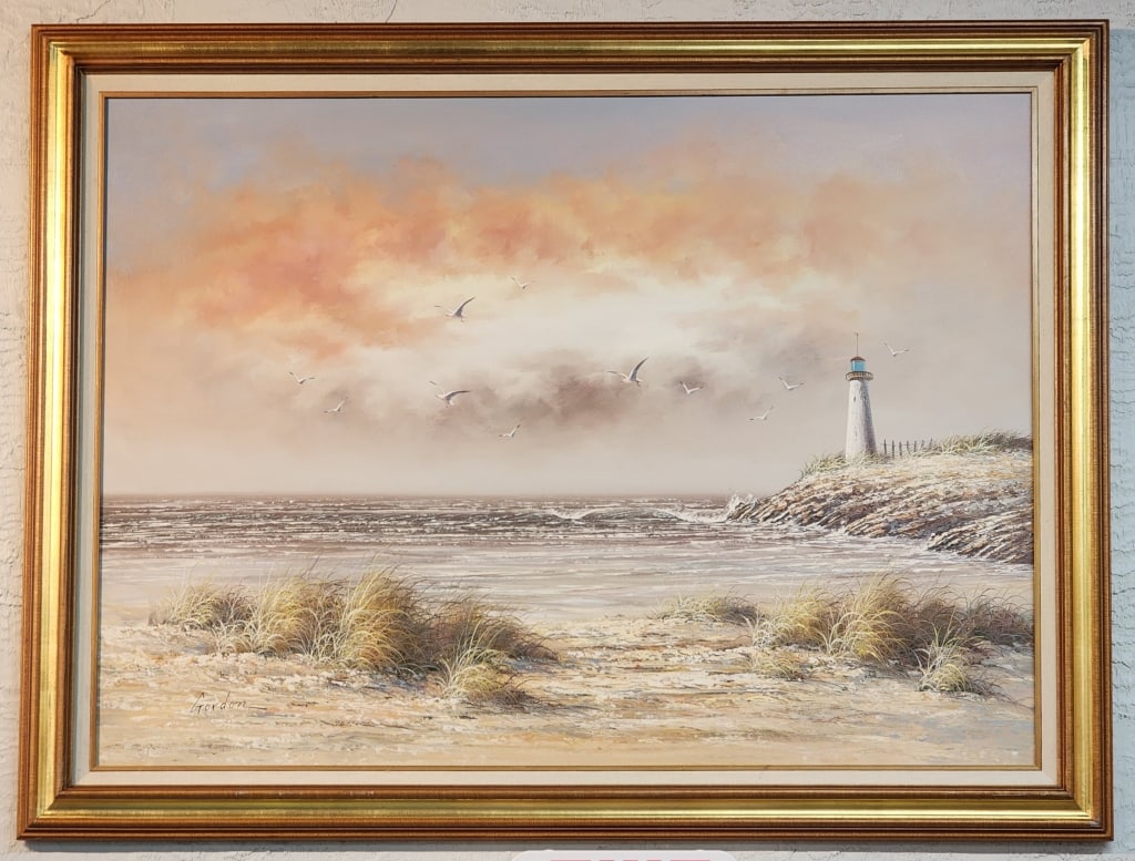 Signed Oil on Canvas Lighthouse Scene (1 of 4)