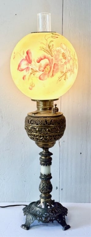 Electrified Victorian Brass & Onyx Parlor Lamp (1 of 14)
