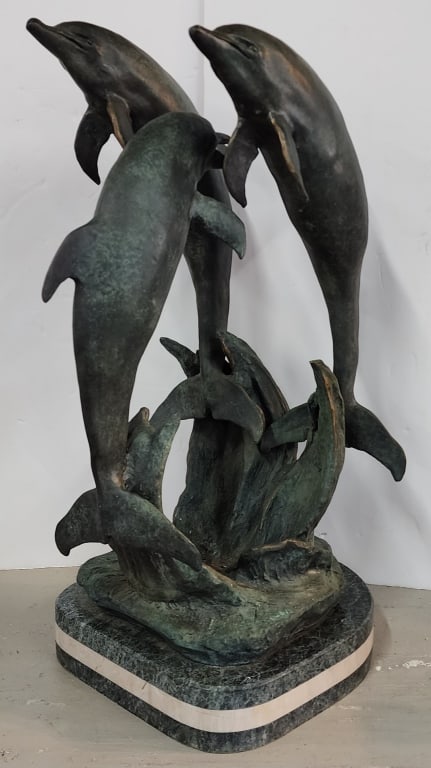 24" M. Anderson Bronze Triple Dolphin Sculpture (1 of 8)