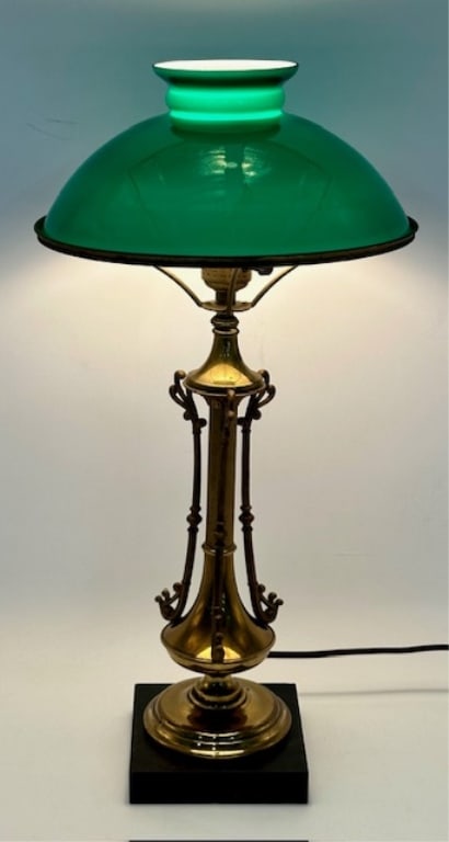 Brass Victorian Green Cased Glass Table Lamp (1 of 13)