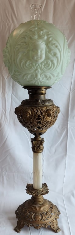 Vintage Brass & Onyx Parlor Lamp w. Satin Shade (1 of 5)