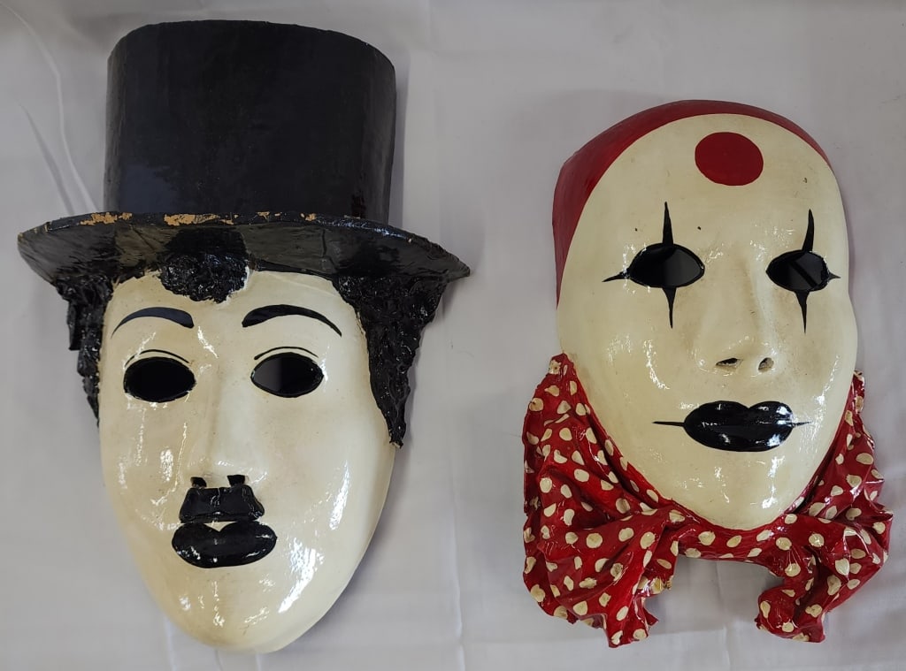 Pr. Vintage Signed D'Losantos Paper Mache Masks (1 of 7)