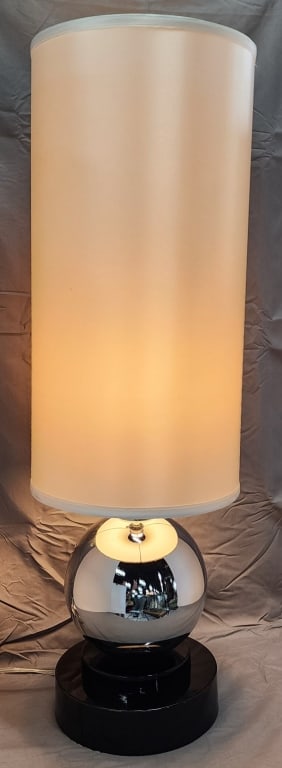 MCM Van Teal Style Chrome Ball Table Lamp: MCM chrome ball table lamp in the style of Van Teal. Approximately 31"h. Photos are considered part of the condition and description. R