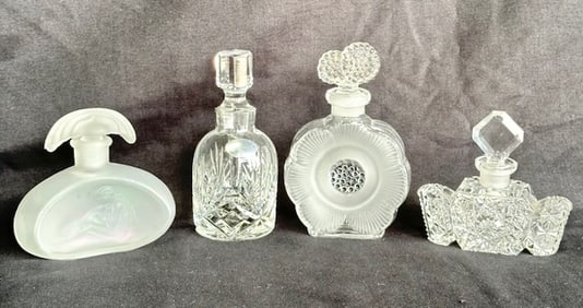 Collection of 4 Beautiful Glass Perfume Bottles