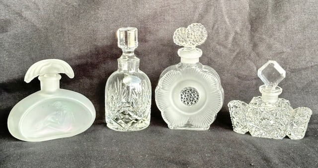 Collection of 4 Beautiful Glass Perfume Bottles