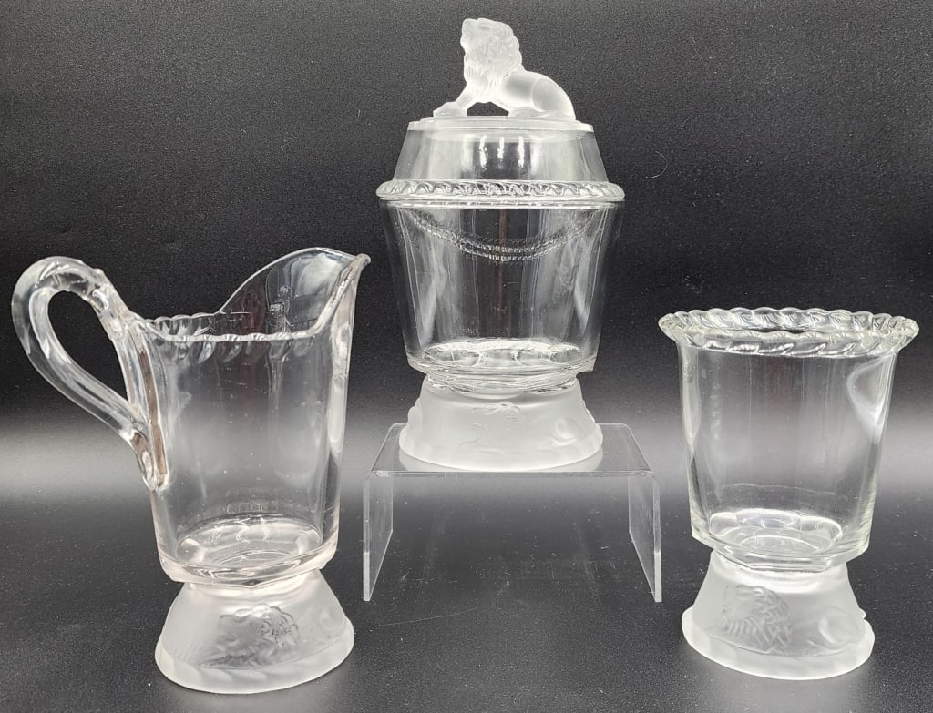 3pc Collection Vintage Eapg Frosted Lion Glassware (1 of 10)