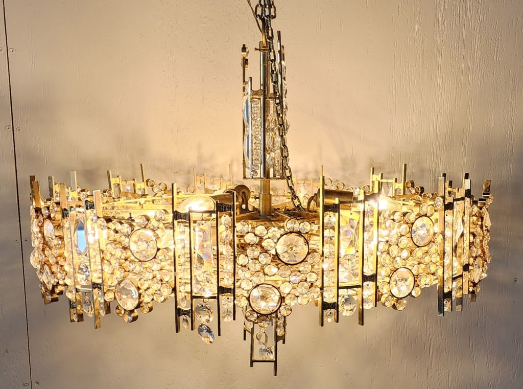 Stunning  Palwa Gilt Brass & Crystal Chandelier (1 of 6)