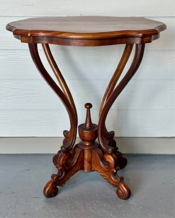 Victorian Style Carved Turtle Top Mahogany Side Table (1 of 9)