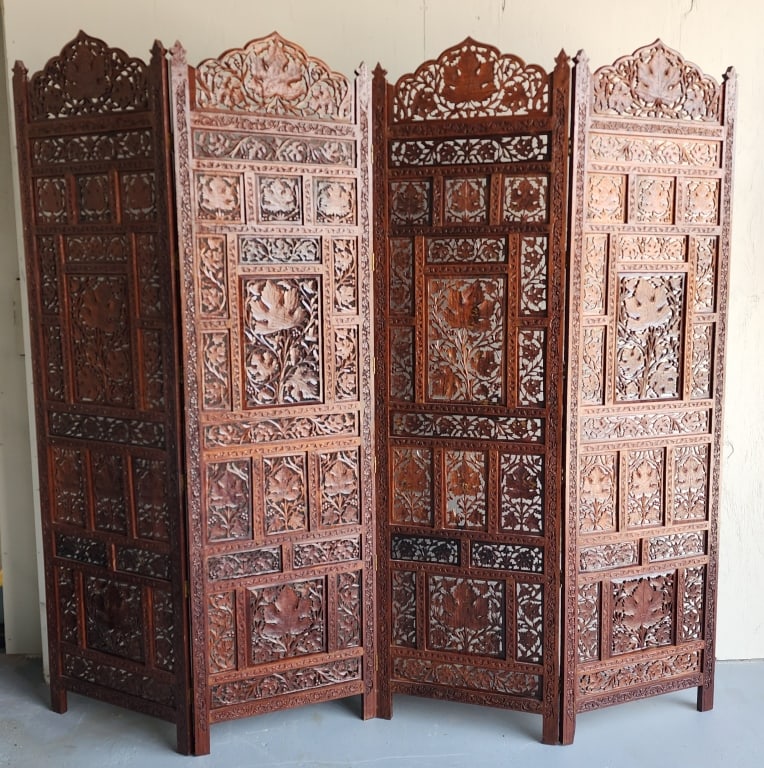 Beautiful Hand Carved Teak 4 Panel Screen (1 of 5)