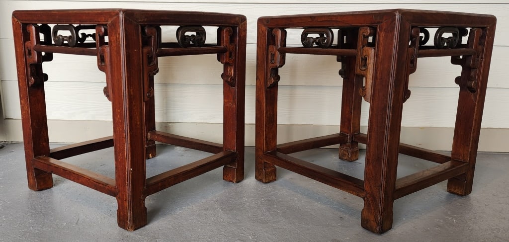 Pr. of Chinese Huanghuali Square Corner-Leg Stools (1 of 7)