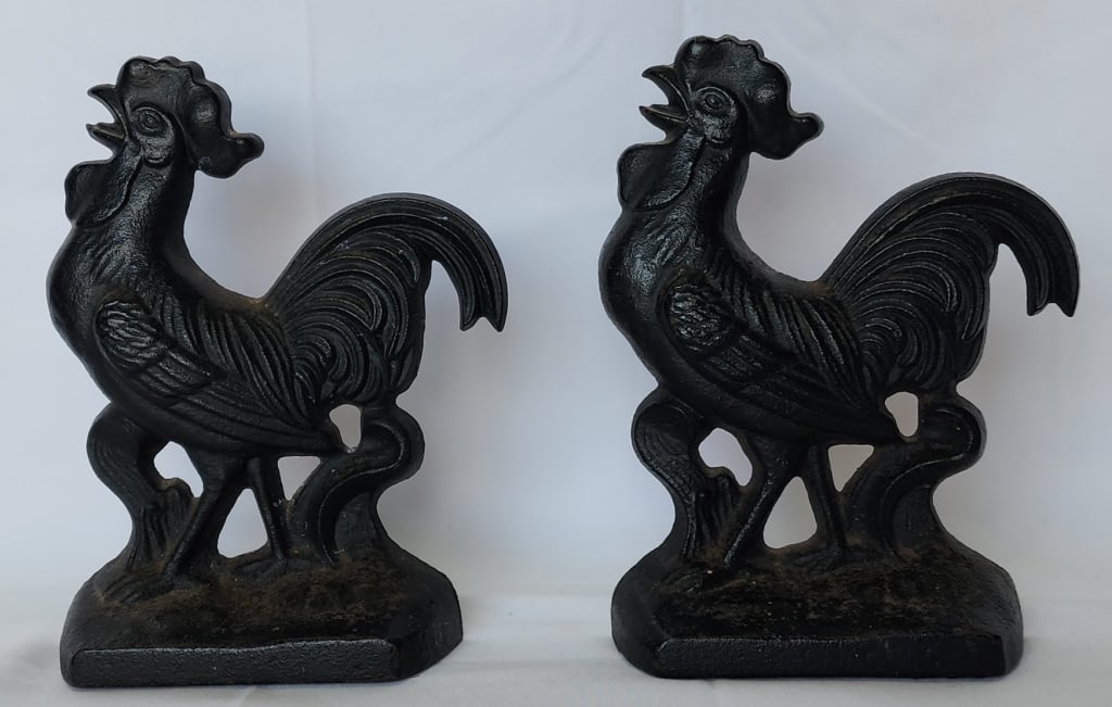 Pair Of Cast Iron Rooster Bookends (1 of 7)