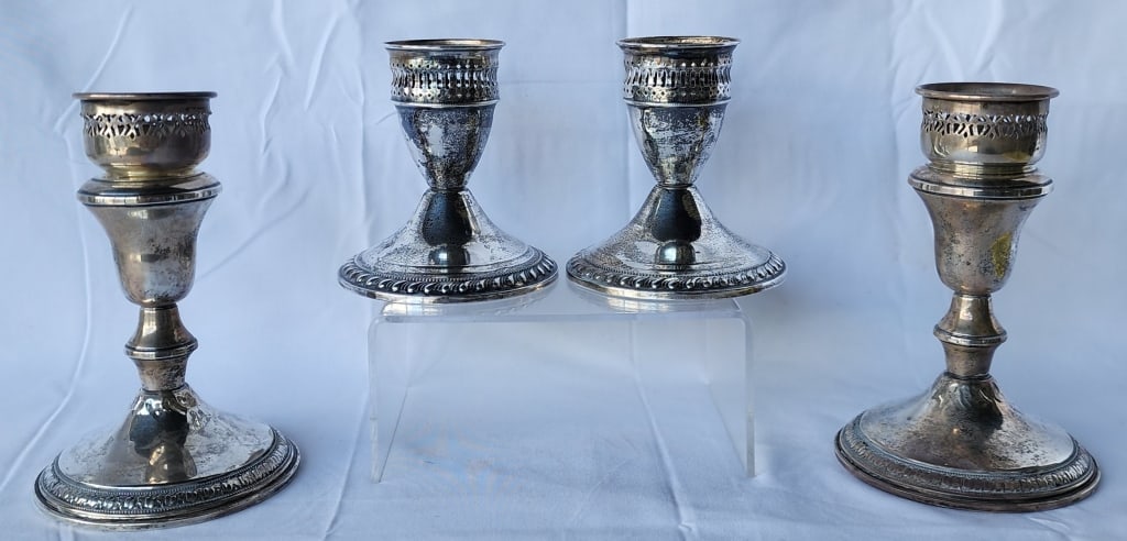 4 Weighted Sterling Silver Candle Stick Holders (1 of 9)