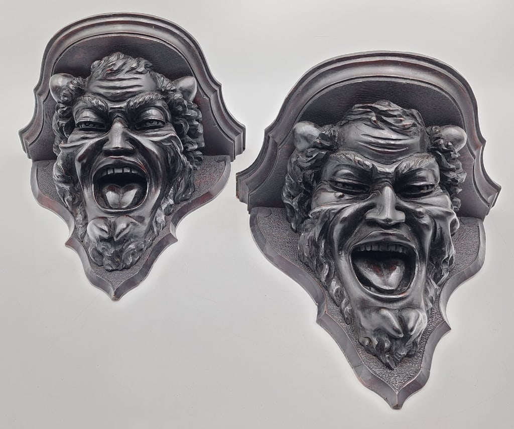 Pair of Antique Carved Figural Wall Sconces (1 of 6)
