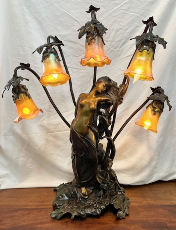Stunning Bronze Art Nouveau Lamp Signed Gurschner (1 of 17)