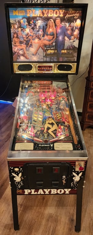 Data East 35th Anniversary Playboy Pinball Machine: Data East 35th Anniversary Playboy Pinball Machine. Fast and fun 3 ball multi-ball game. Low production of 2,338 machines. Includes original owners manual. Approximately 80"h x 29"w x 52"d. Works. Pho