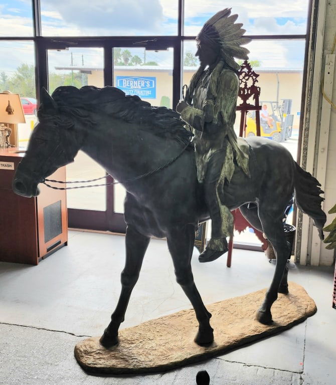 Life Size Bronze Indian on Horse Sculpture (1 of 5)