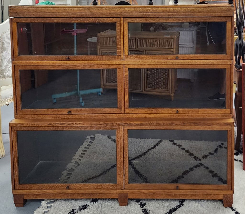 Vintage Oak Double Barrister Bookcase (1 of 5)