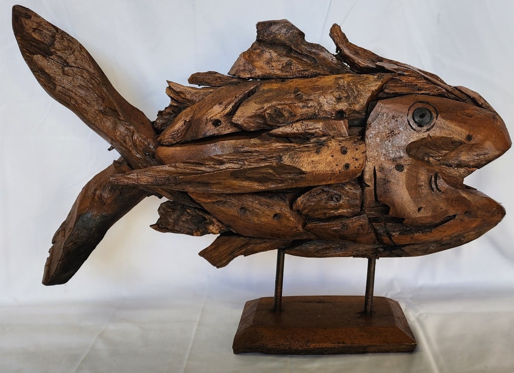 Handcrafted Natural Teak Wood Fish Sculpture (1 of 7)