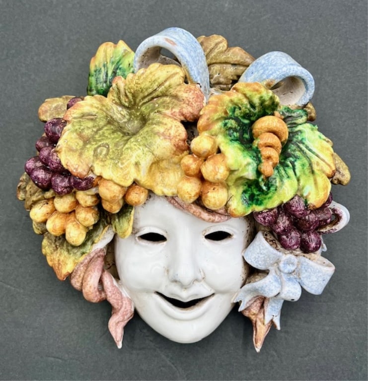 Italian Art Pottery Majolica Bacchus Mask (1 of 10)