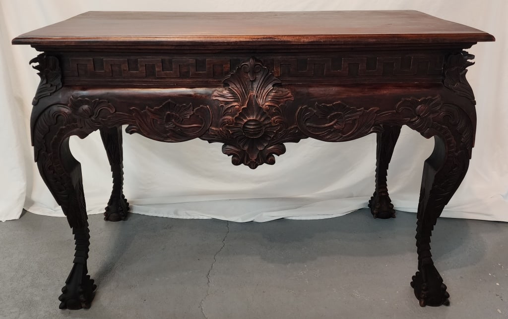Antique Heavily Carved Mahogany Console Table (1 of 10)